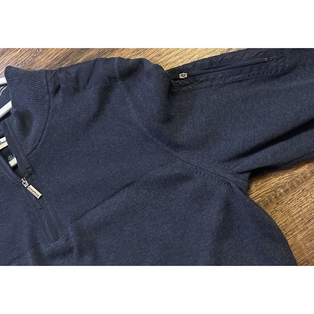Tommy Bahama Quarter Zip Mens Large Blue Knit Long Sleeve Pullover Sweatshirt - Picture 9 of 9